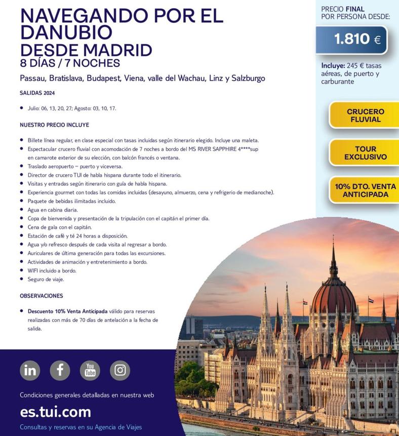Oferta de Navegando Por El Danubio Desde Madrid por 1810€ en Tui Travel PLC