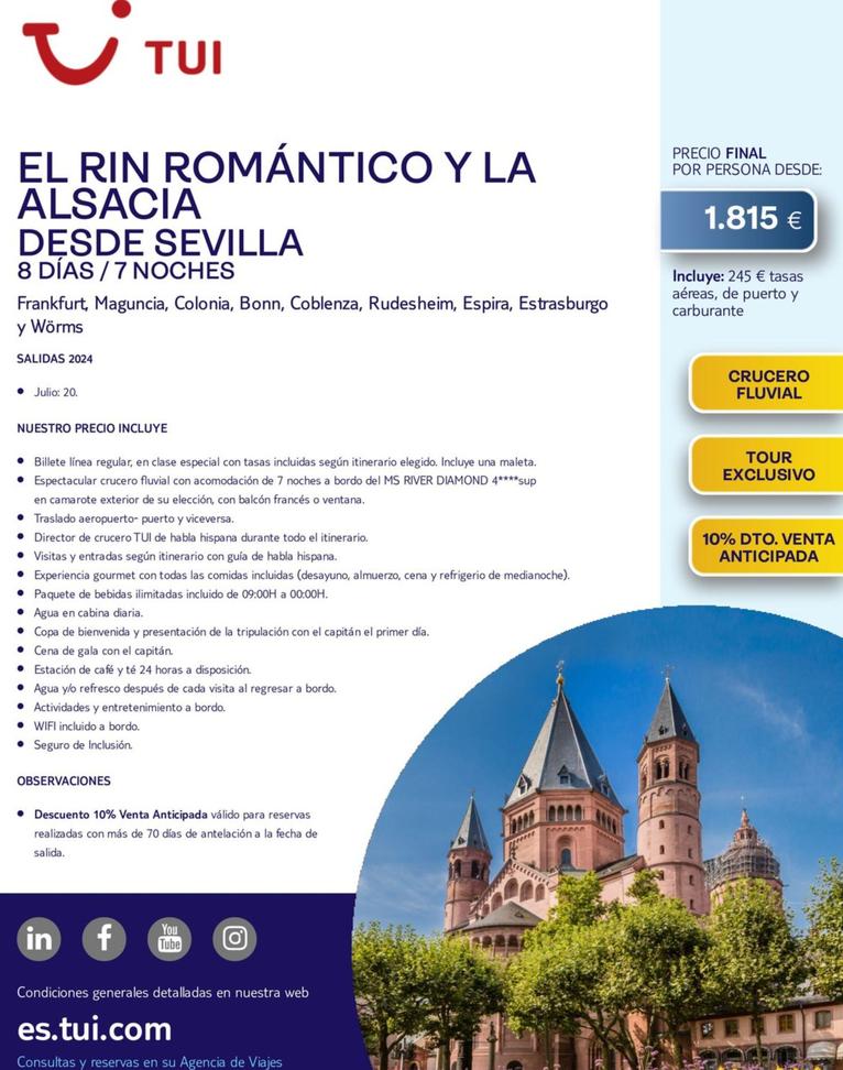 Oferta de Tui - El Rin Romántico Y La Alsacia por 1815€ en Tui Travel PLC
