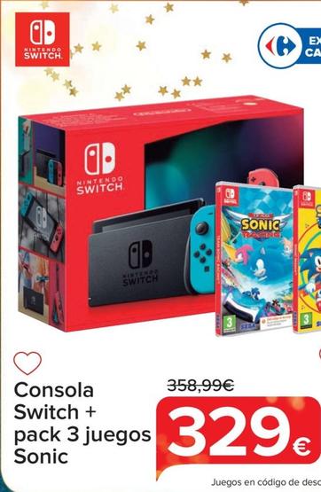 Oferta de Consola Switch + Pack 3 Juegos Sonic por 329€ en Carrefour