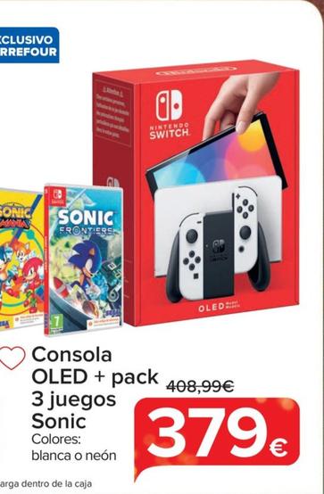 Oferta de Consola Oled + Pack 3 Juegos Sonic por 379€ en Carrefour
