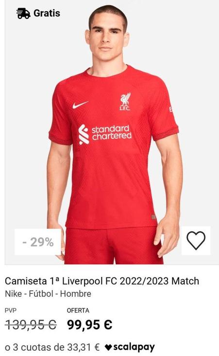 Oferta de Camiseta 1ª Liverpool Fc 2022/2023 Match por 99,95€ en Fútbol Factory