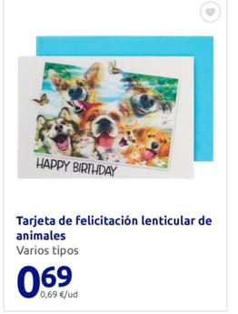Oferta de Tarjeta De Felicitación Lenticular De Animales por 0,69€ en Action