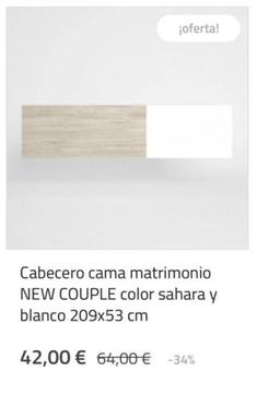 Oferta de Cabecero Cama Matrimonio New Couple Color Sahara Y Blanco 209x53 Cm. por 42€ en Kiona