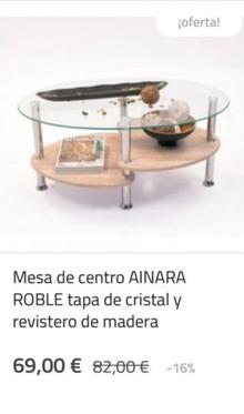 Oferta de Ainara Roble - Mesa De Centro Tapa De Cristal Y Revistero De Madera por 69€ en Kiona
