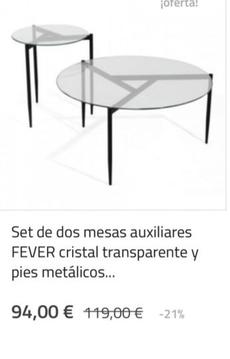 Oferta de Fever - Set De Dos Mesas Auxiliares Cristal Transparente Y Pies Metalicos por 94€ en Kiona