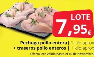 Oferta de Pechuga Pollo Entera + Traseros Pollo Enteros por 7,95€ en Supermercados MAS