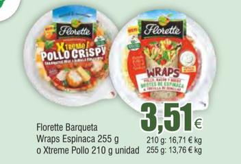 Oferta de Barqueta Wraps Espinaca O Xtreme Pollo por 3,51€ en Froiz