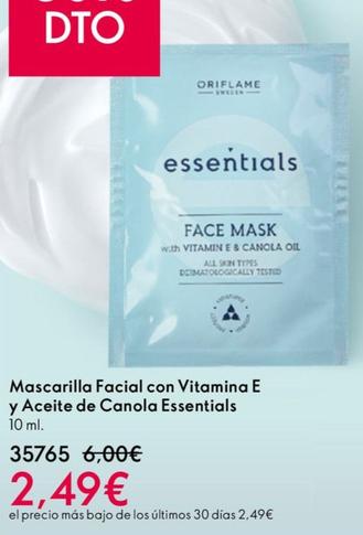 Oferta de Mascarilla Facial Con Vitamina E Y Aceite De Canola Essentials por 2,49€ en Oriflame