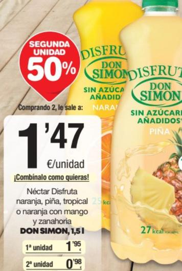 Oferta de Nectar Disfruta Naranja, Pina, Tropical O Naranja Con Mango Y Zanahoria por 1,47€ en SPAR Fragadis