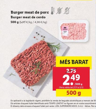 Oferta de Burger Meat De Cerdo por 2,49€ en Lidl