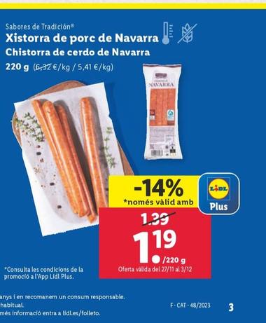 Oferta de Sabores De Tradicion - Chistorra De Cerdo De Navarra por 1,19€ en Lidl