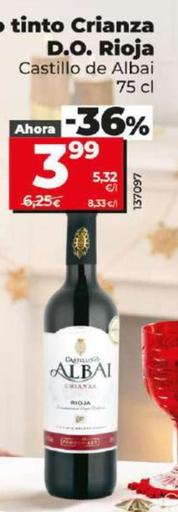 Oferta de Vino Tinto Crianza D.o. Rioja por 3,99€ en Dia