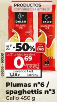 Oferta de Plumas N6 / Spaghettis N3 por 1,38€ en Dia
