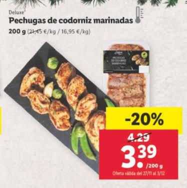 Oferta de Pechugas De Codorniz Marinadas por 3,39€ en Lidl