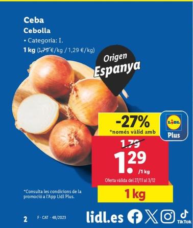 Oferta de Cebolla por 1,29€ en Lidl