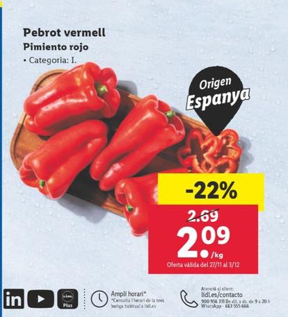 Oferta de Pimiento Rojo por 2,09€ en Lidl