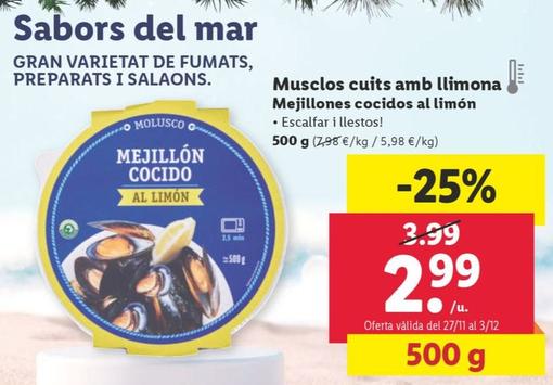 Oferta de Mejillones Cocidos Al Limon por 2,99€ en Lidl