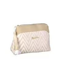 Oferta de Neceser beige y blanco Uhauu mediano con asa por 6,5€ en Mercadona