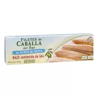 Oferta de Filetes de caballa del sur bajo contenido en sal Hacendado en aceite de oliva por 2,45€ en Mercadona