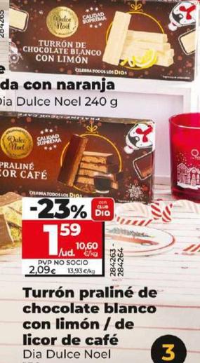 Oferta de Turron Praline De Chocolate Blanco Con Limon/ De Licor De Cafe por 1,59€ en Dia