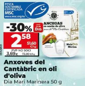 Oferta de Anchoas Del Cantabrico En Aceite De Oliva por 2,58€ en Dia