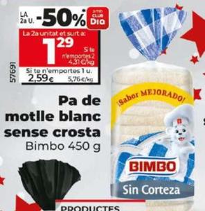 Oferta de Pan De Molde Blanco Sin Corteza por 2,59€ en Dia