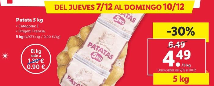 Oferta de Patata 5 Kg por 4,49€ en Lidl