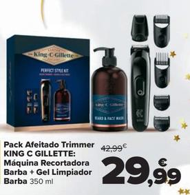 Oferta de King C Gillette - Pack Afeitado Trimmer Máquina Recortadora Barba + Gel Limpiador Barba por 29,99€ en Carrefour