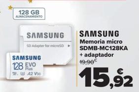Oferta de Memoria Micro SDMB-MC128KA + Adaptador por 15,92€ en Carrefour