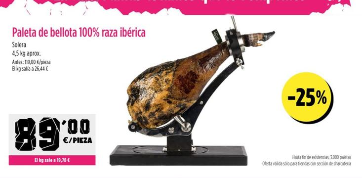 Oferta de Paleta De Bellota 100% Raza Iberica por 89€ en Ahorramas