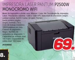 Oferta de Impresora Laser Pantum P2500w Monocromo Wifi por 69€ en Mandatelo.com