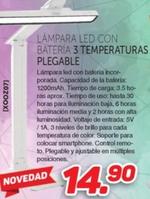 Oferta de Lámpara Led Con Batería 3 Temperaturas Plegable por 14,9€ en Mandatelo.com