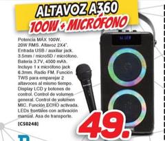 Oferta de Coolsound - Altavoz A360 100w + Microfono por 49€ en Mandatelo.com
