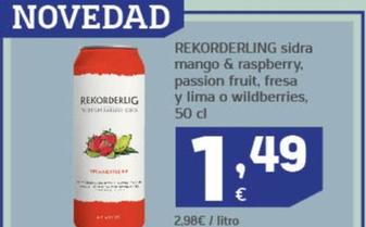 Oferta de Rekorderling - Sidra Mango & Raspberry Passion Fruit Fresa Y Lima O Wildberries por 1,49€ en HiperDino