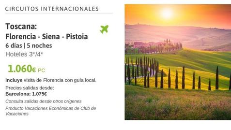 Oferta de Circuitos Internacionales Toscana por 1060€ en Viajes El Corte Inglés