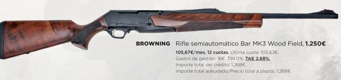 Oferta de Browning Rifle Semiautomático Bar Mk3 Wood Field por 1250€ en El Corte Inglés