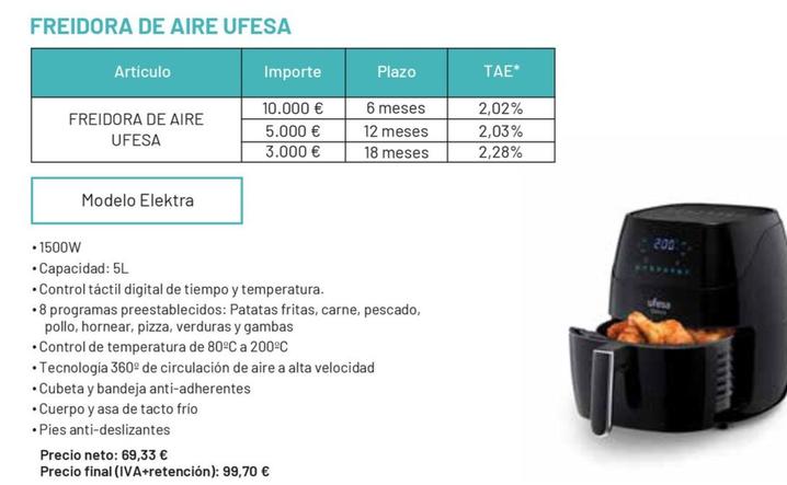 Oferta de Freidora De Aire por 69,33€ en Kutxa