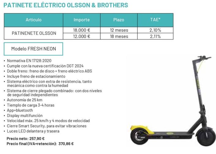 Oferta de Olsson&brothers - Patinete Electrico por 370,86€ en Kutxa