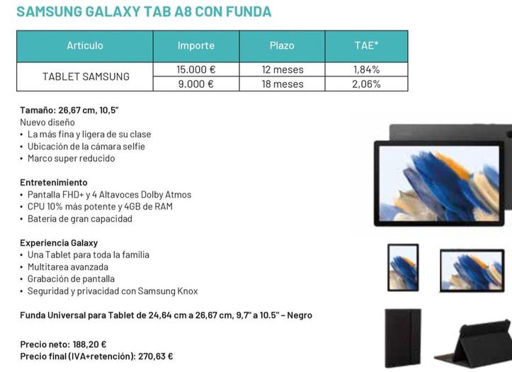 Oferta de Galaxy Tab A8 Con Funda por 270,63€ en Kutxa