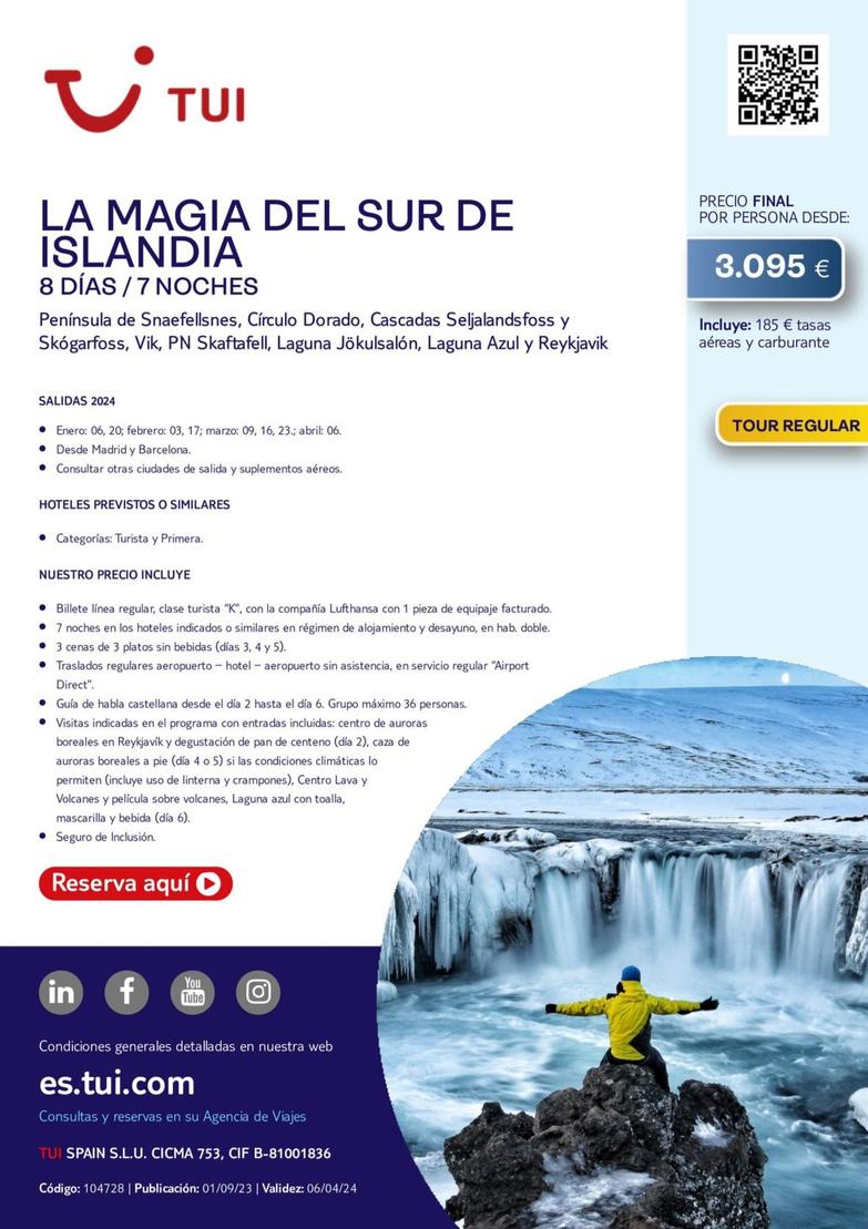Oferta de La Magia Del Sur De Islandia por 3095€ en Tui Travel PLC