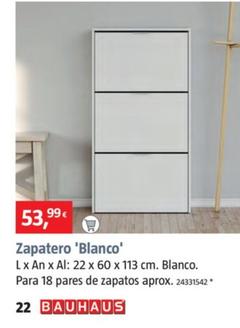 Zapatero Blanco (L x An x Al: 22 x 60 x 113 cm, Blanco)