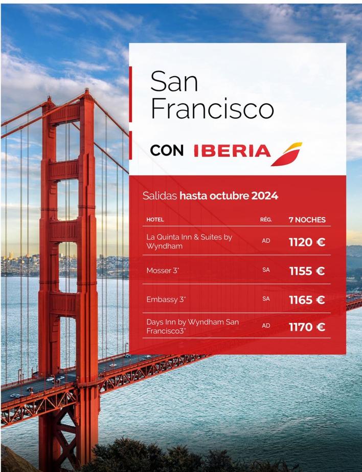 Oferta de San Francisco Con Iberia por 1120€ en Travelplan