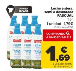 Comprar Leche semidesnatada botella 1,5 l · PASCUAL · Supermercado  Supermercado Hipercor