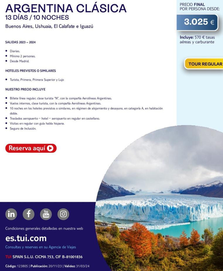 Oferta de Argentina Clasica en Tui Travel PLC