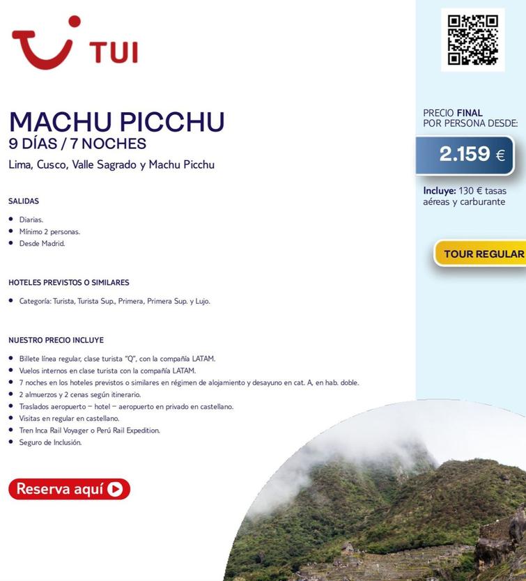 Oferta de Tui - Machu Picchu por 2159€ en Tui Travel PLC