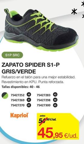 Oferta de Kapriol - Zapato Spider S1-P Gris/Verde por 45,95€ en Distriplac