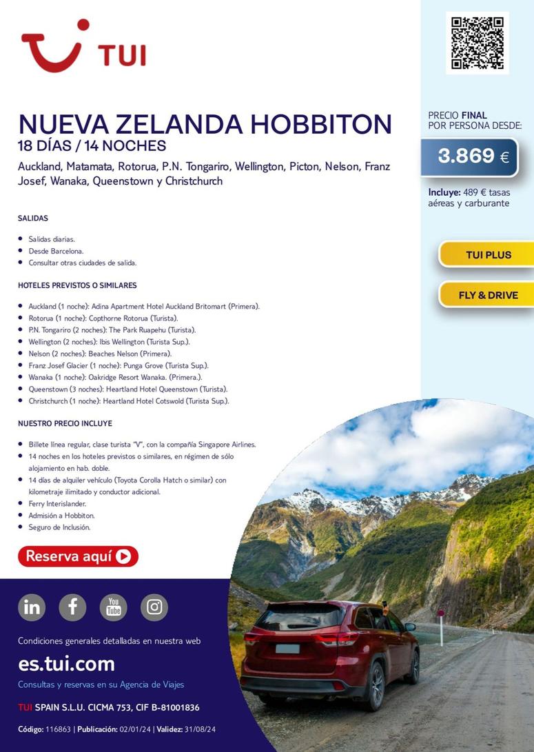 Oferta de Nueva Zelanda Hobbiton por 3869€ en Tui Travel PLC