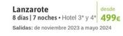 Oferta de Lanzarote 8 Días 17 Noches por 499€ en Viajes El Corte Inglés