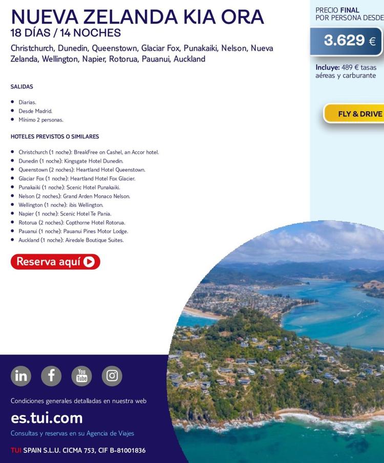 Oferta de Nueva Zelanda Kia Ora por 3629€ en Tui Travel PLC