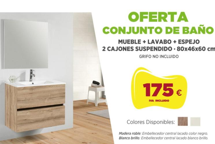 Oferta de Mueble + Lavabo + Espejo 2 Cajones Suspendido - 80x46x60 Cm por 175€ en BdB